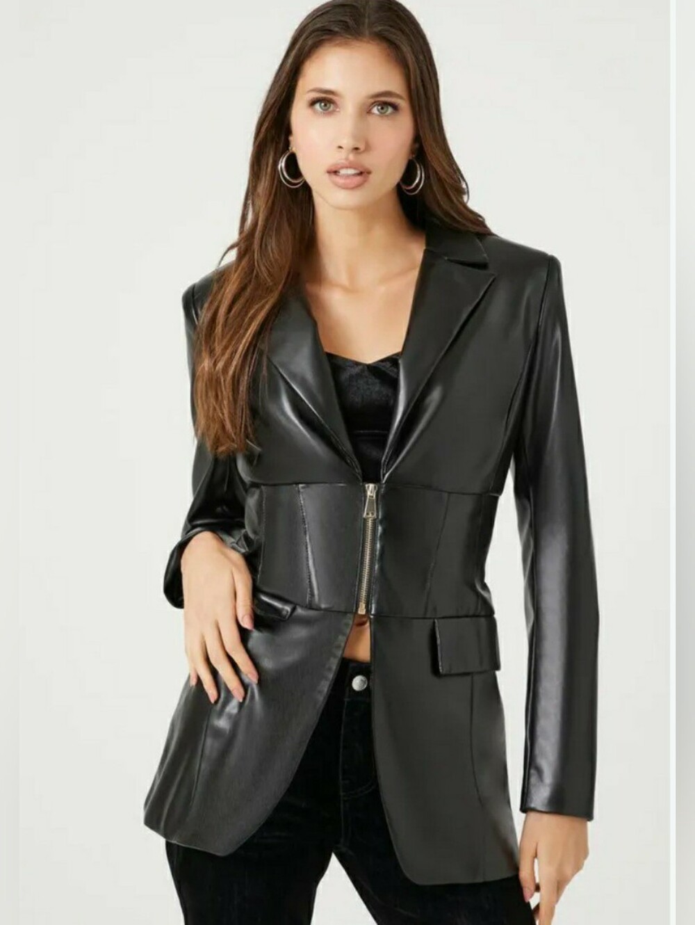 Forever 21 Women's Faux leather Zip-Up Blazer/ Jacket Black